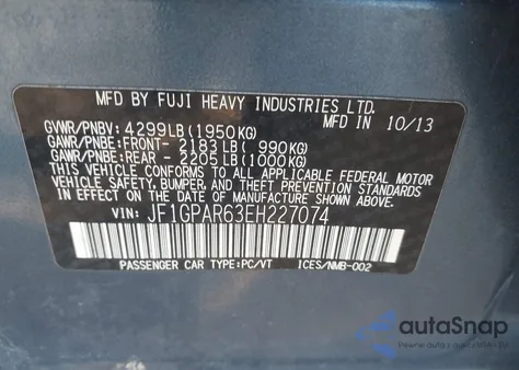 2014 Subaru Impreza 2.0I Sport Limited from USA, damaged, VIN JF1GPAR63EH227074